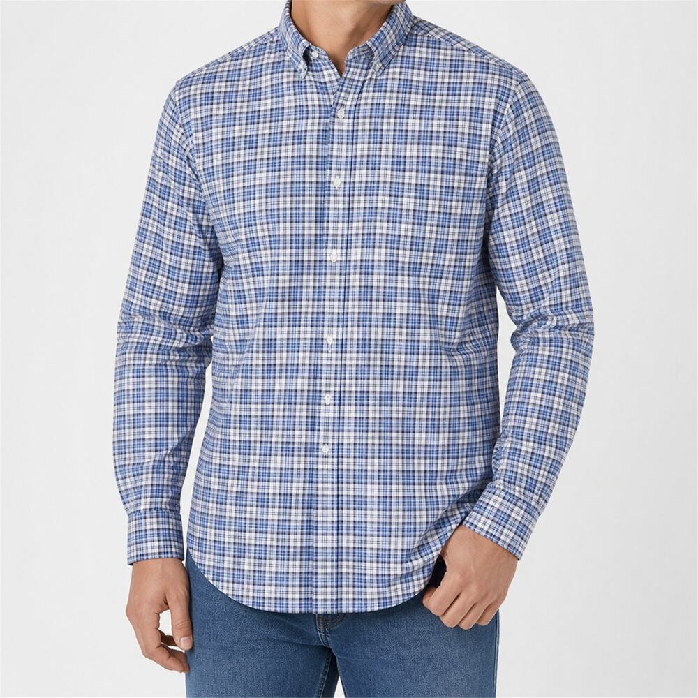Polo Ralph Lauren Shirt Men XL Blue White Plaid Classic Fit Long Sleeve